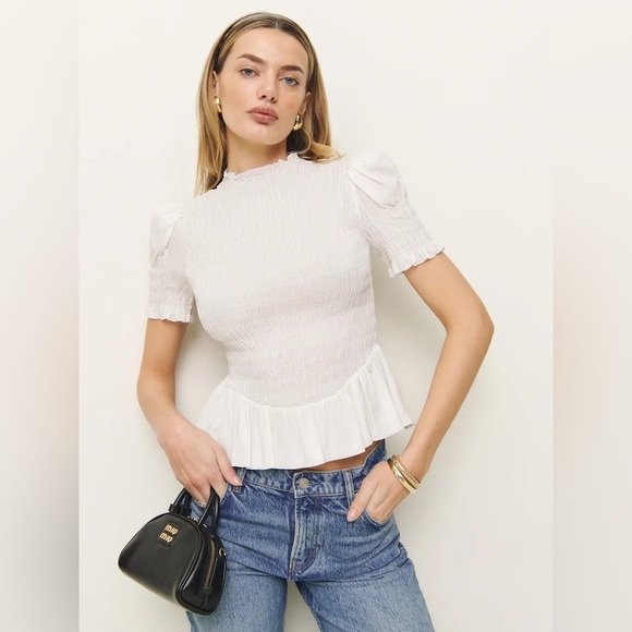 NEW Reformation Aggie Short Sleeve Top Peplum White | size XS - Picture 1 of 11